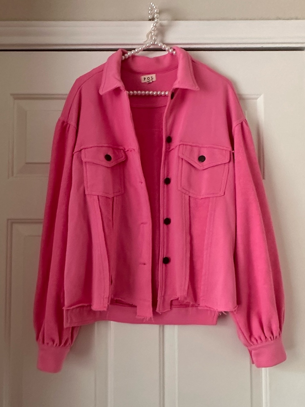 Pol Bubblegum Pink Distressed Crop Jacket - Picture 2 of 10